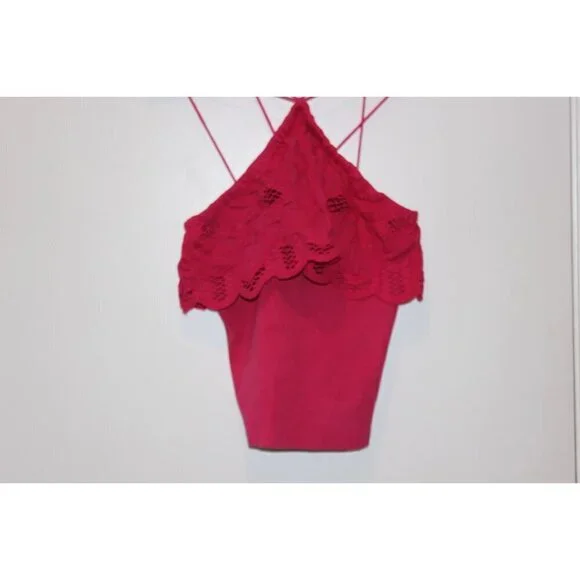 Anthpologie Fuchsia Lace Halter Cami Top With Strappy Back Design Size Small - Picture 4 of 9